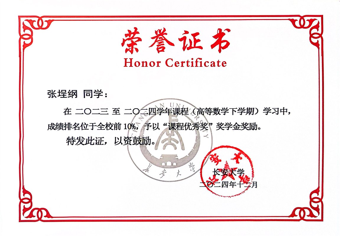 Advanced mathematics second semester course excellence certificate